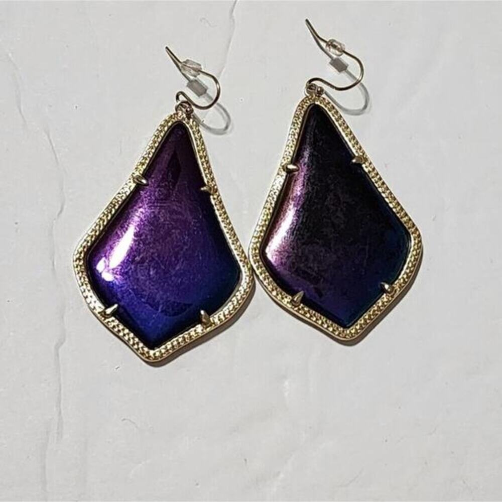 Kendra Scott Rare Black Iridescent reversible Alexandra Gold Drop Earrings